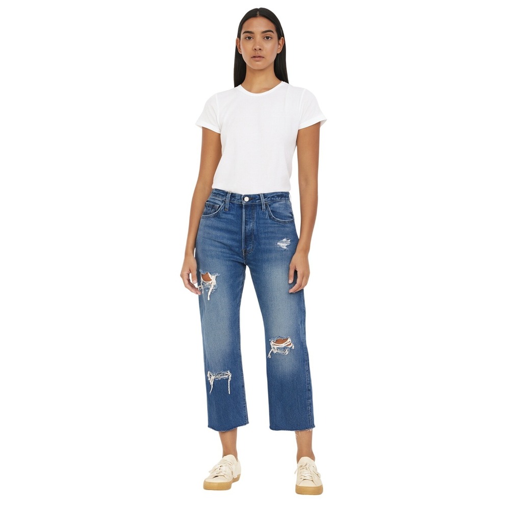 Levi's Denim Jeans Distressed Ripped‎ Cropped Straight Leg Blue